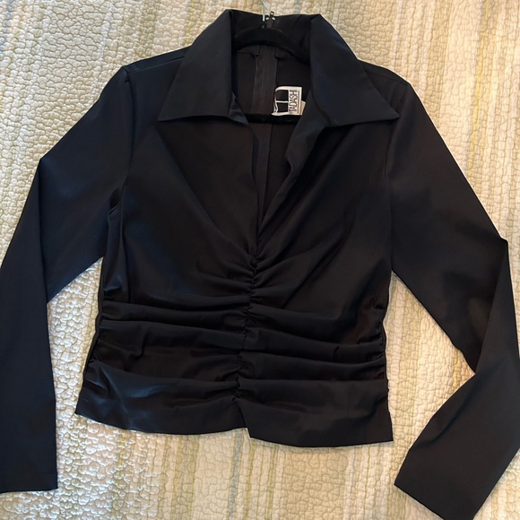 TADASHI SHOJI black formal, unadorned top with collar, back zip - Picture 1 of 5